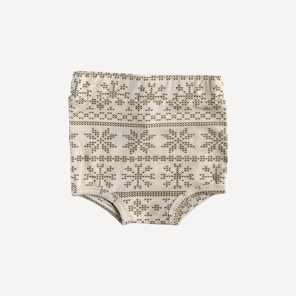 NWT 12-18M Kate Quinn Retro Bloomer Bummies Short Fennel Nordic Snowflake